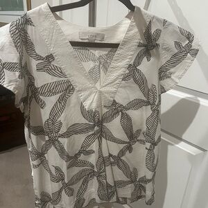 LOFT Cream Top with Black Leaf Pattern